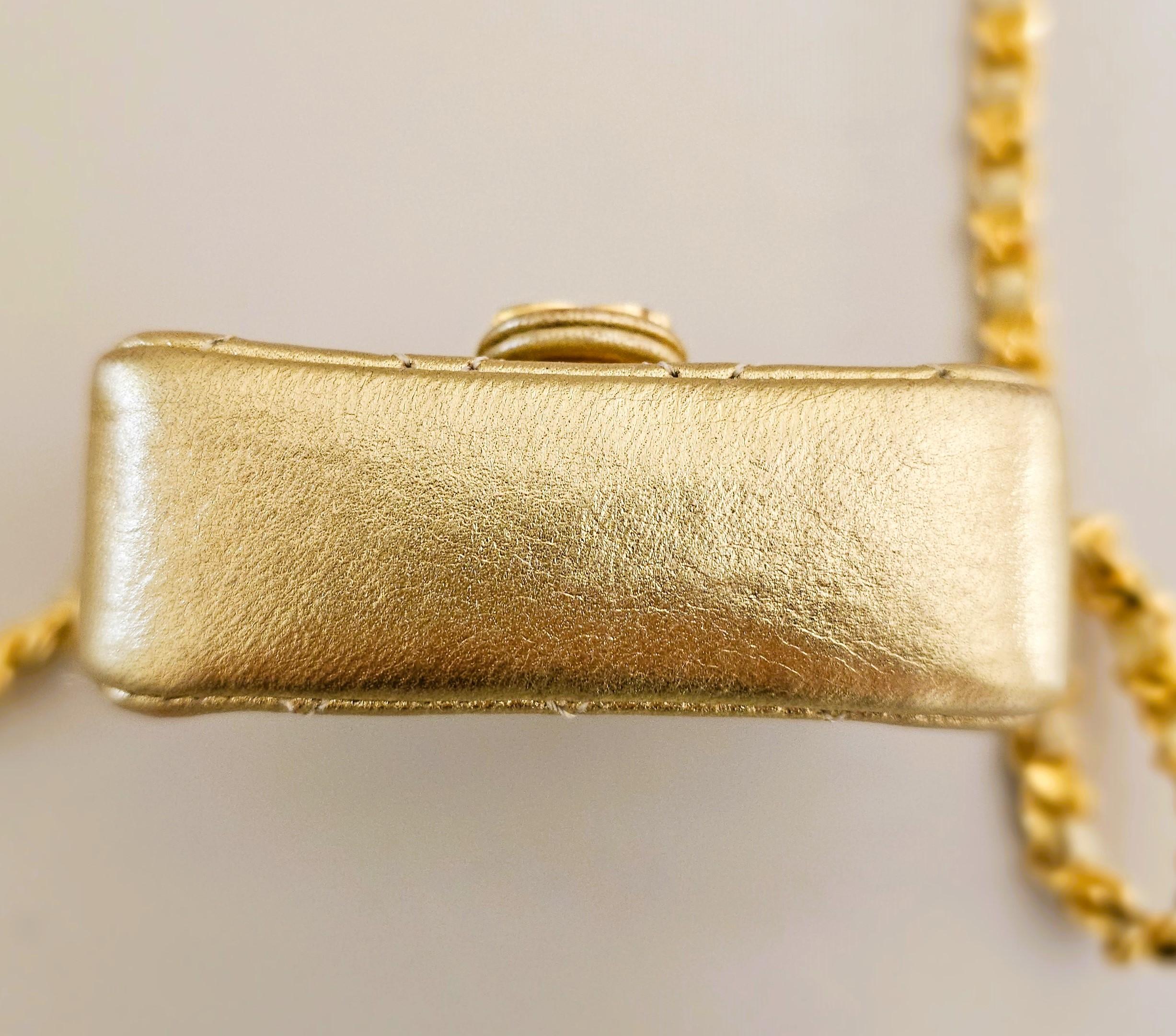Chanel Gold Quilted Lambskin Leather Micro Mini Flap Bag 1981 For Sale 8