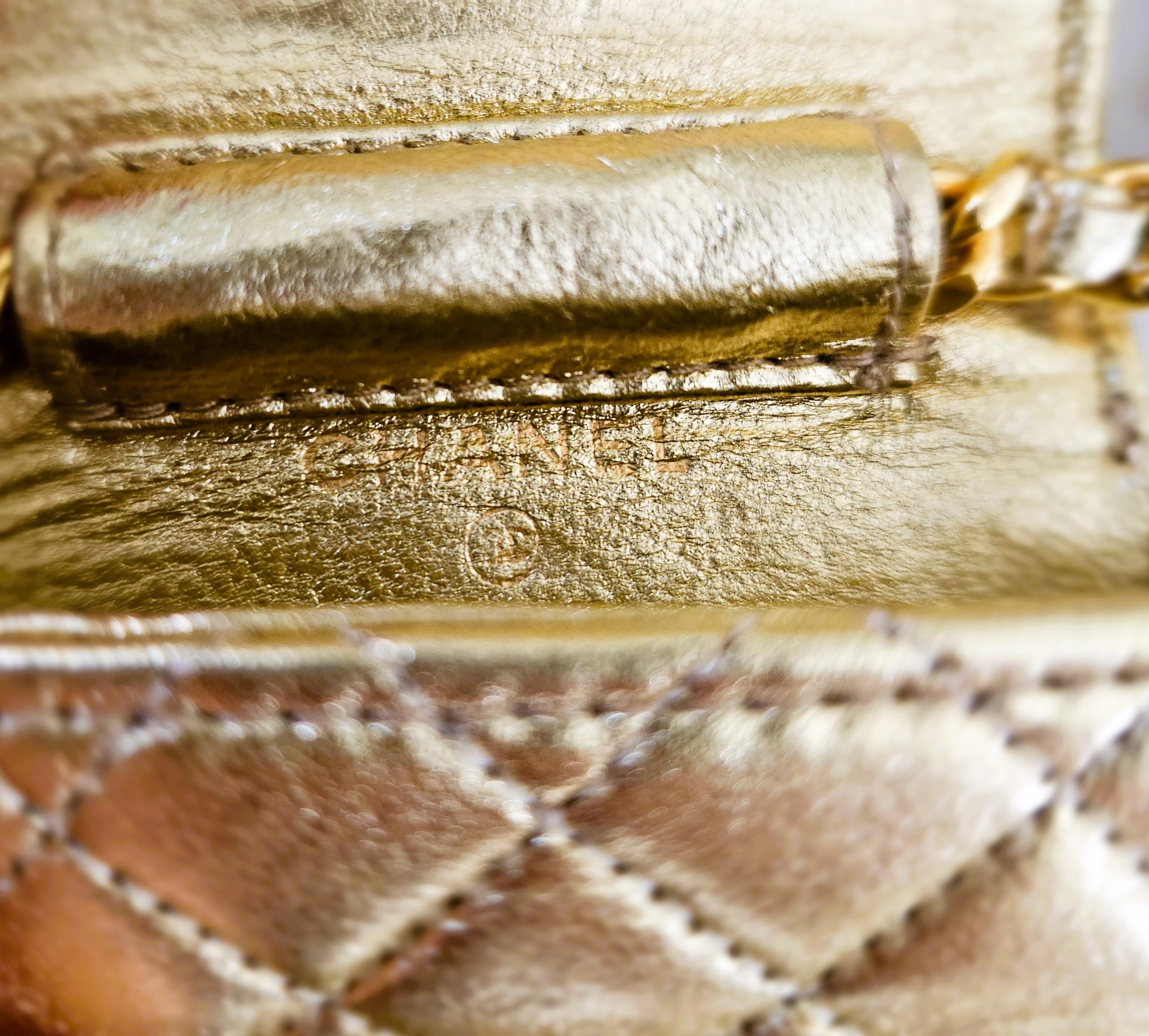 Chanel Gold Quilted Lambskin Leather Micro Mini Flap Bag 1981 For Sale 9