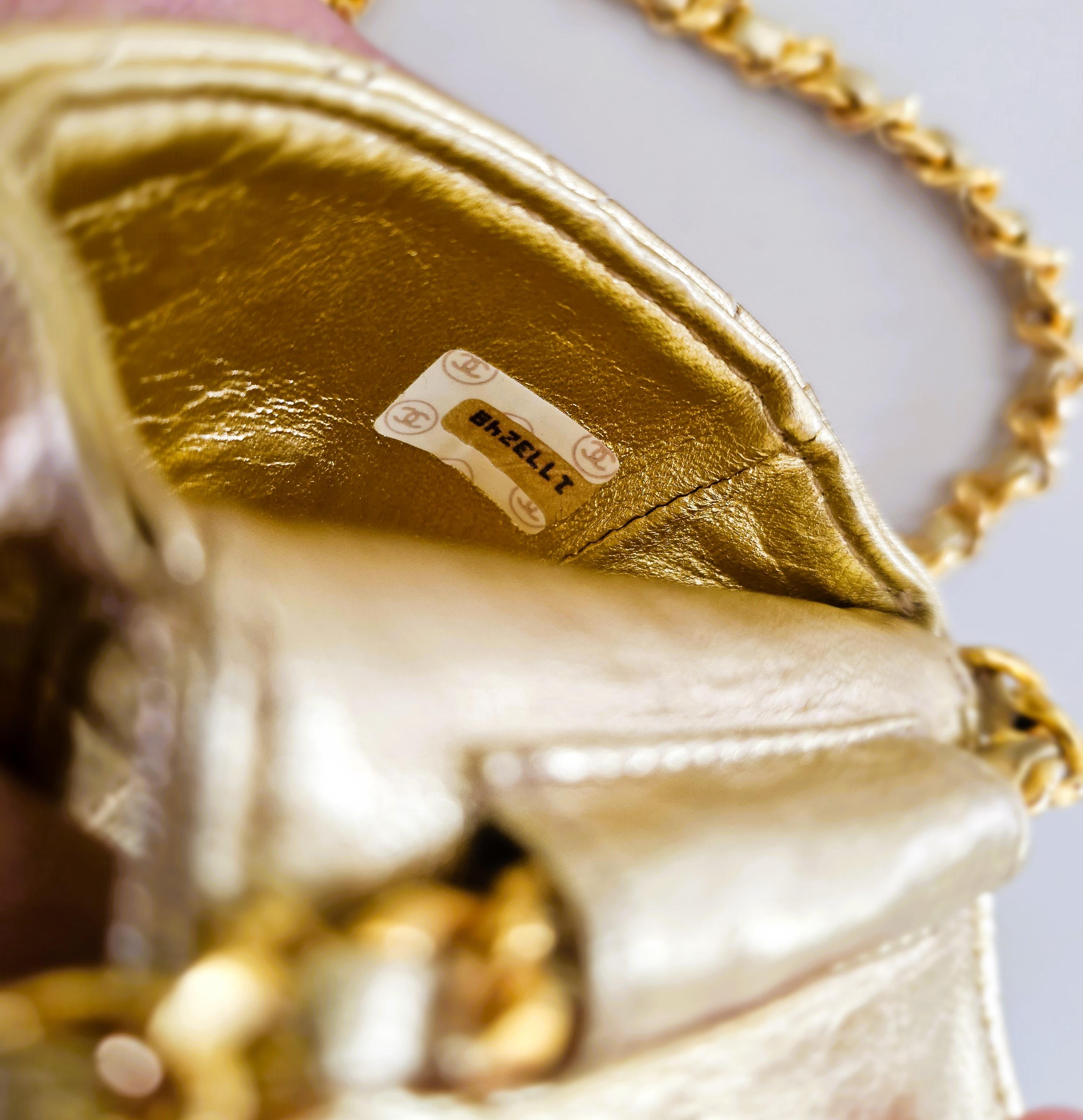 Chanel Gold Quilted Lambskin Leather Micro Mini Flap Bag 1981 For Sale 10
