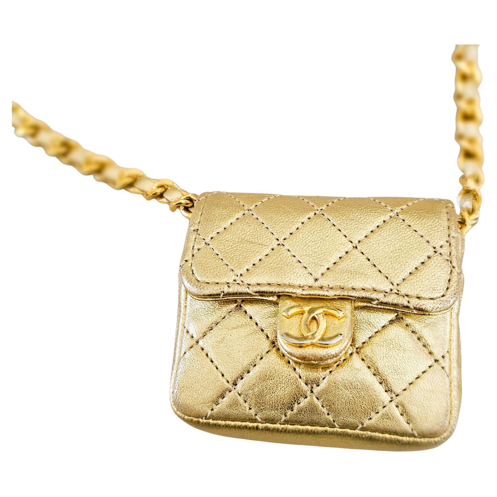 Chanel Gold Quilted Lambskin Leather Micro Mini Flap Bag 1981 In Good Condition For Sale In 'S-HERTOGENBOSCH, NL