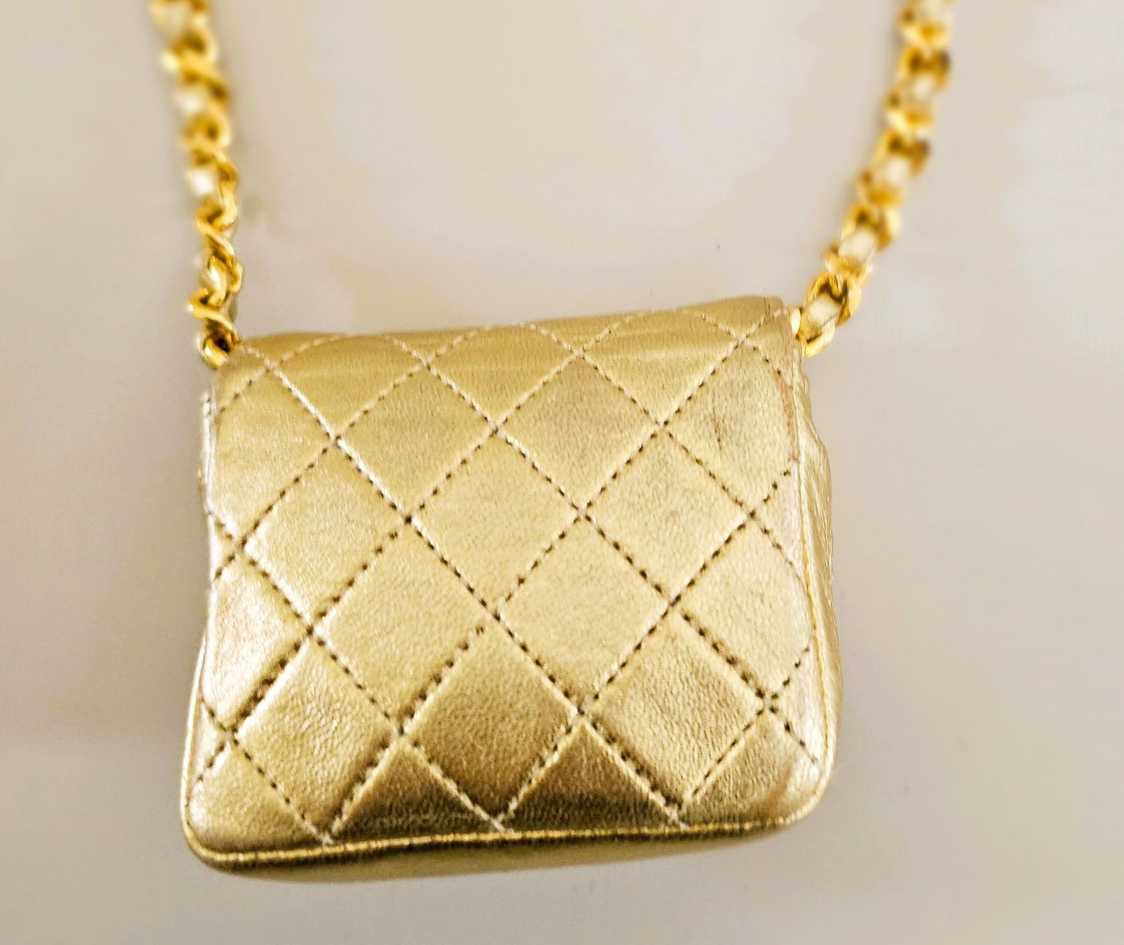 Women's Chanel Gold Quilted Lambskin Leather Micro Mini Flap Bag 1981 For Sale