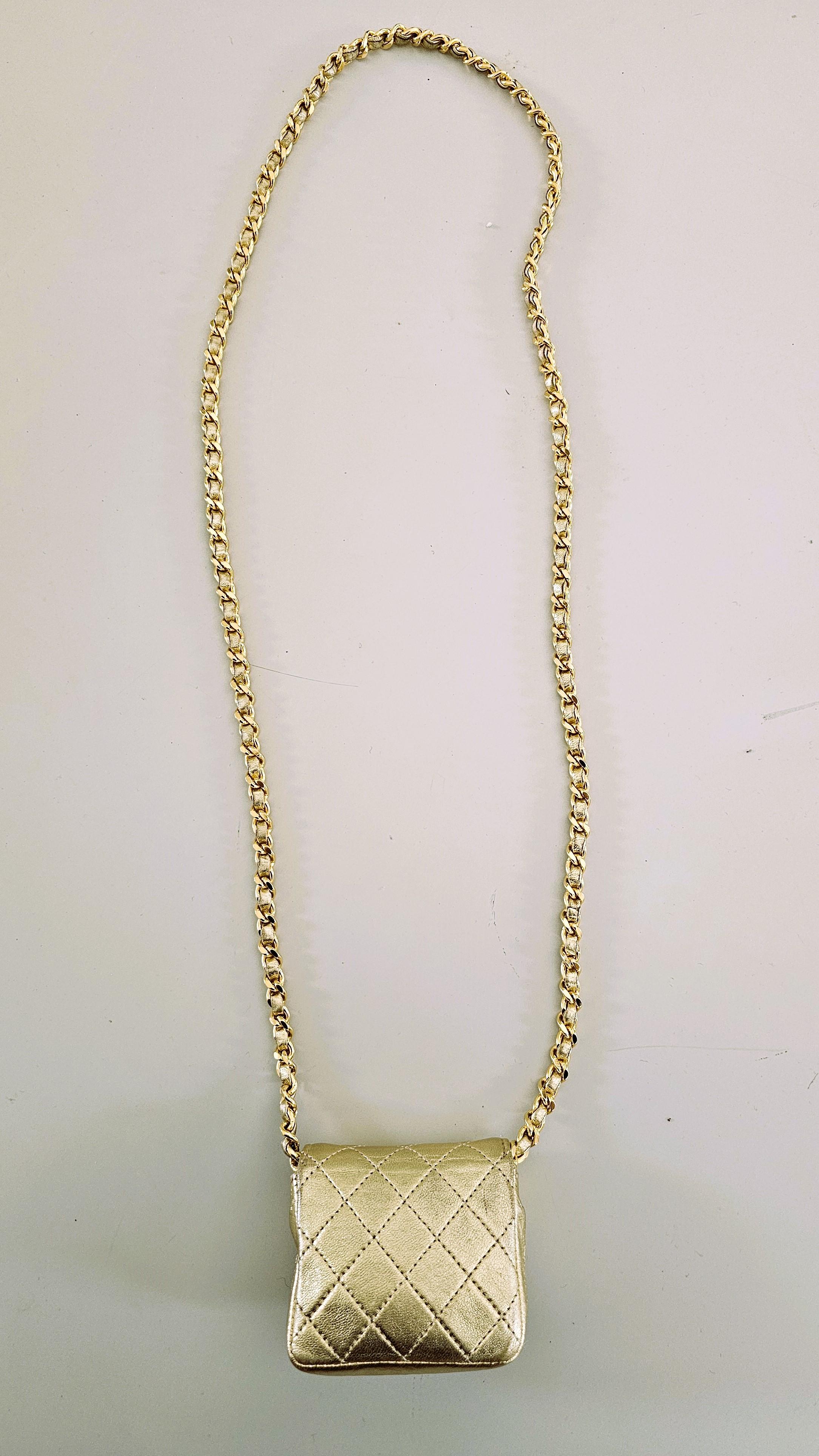 Chanel Gold Quilted Lambskin Leather Micro Mini Flap Bag 1981 For Sale 1