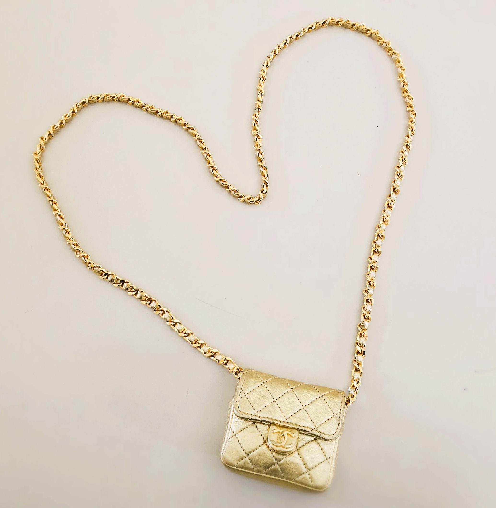 Chanel Gold Quilted Lambskin Leather Micro Mini Flap Bag 1981 For Sale 2