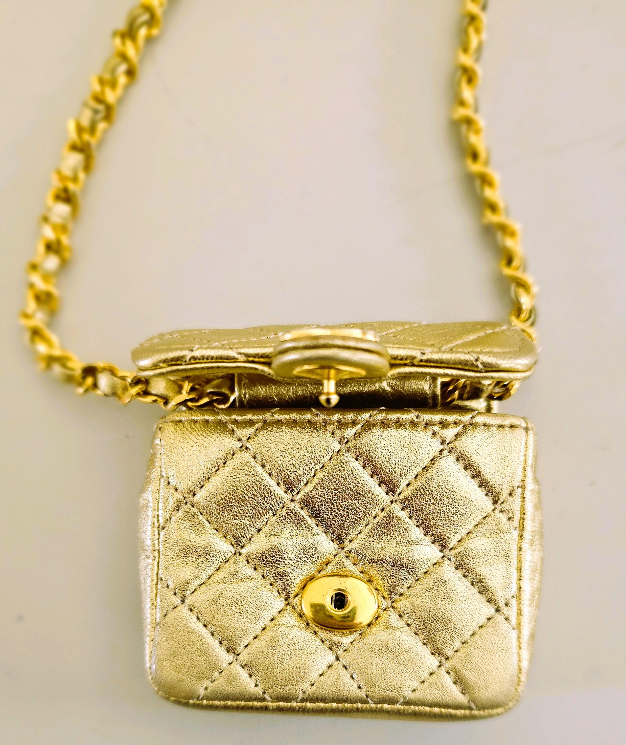 Chanel Gold Quilted Lambskin Leather Micro Mini Flap Bag 1981 For Sale 3