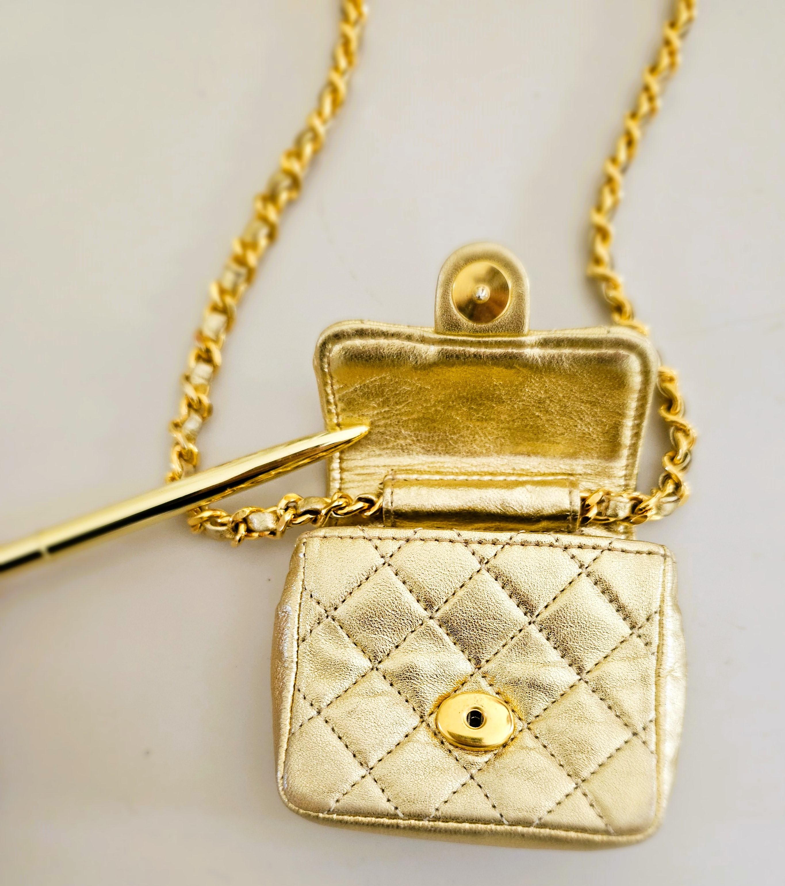 Chanel Gold Quilted Lambskin Leather Micro Mini Flap Bag 1981 For Sale 4
