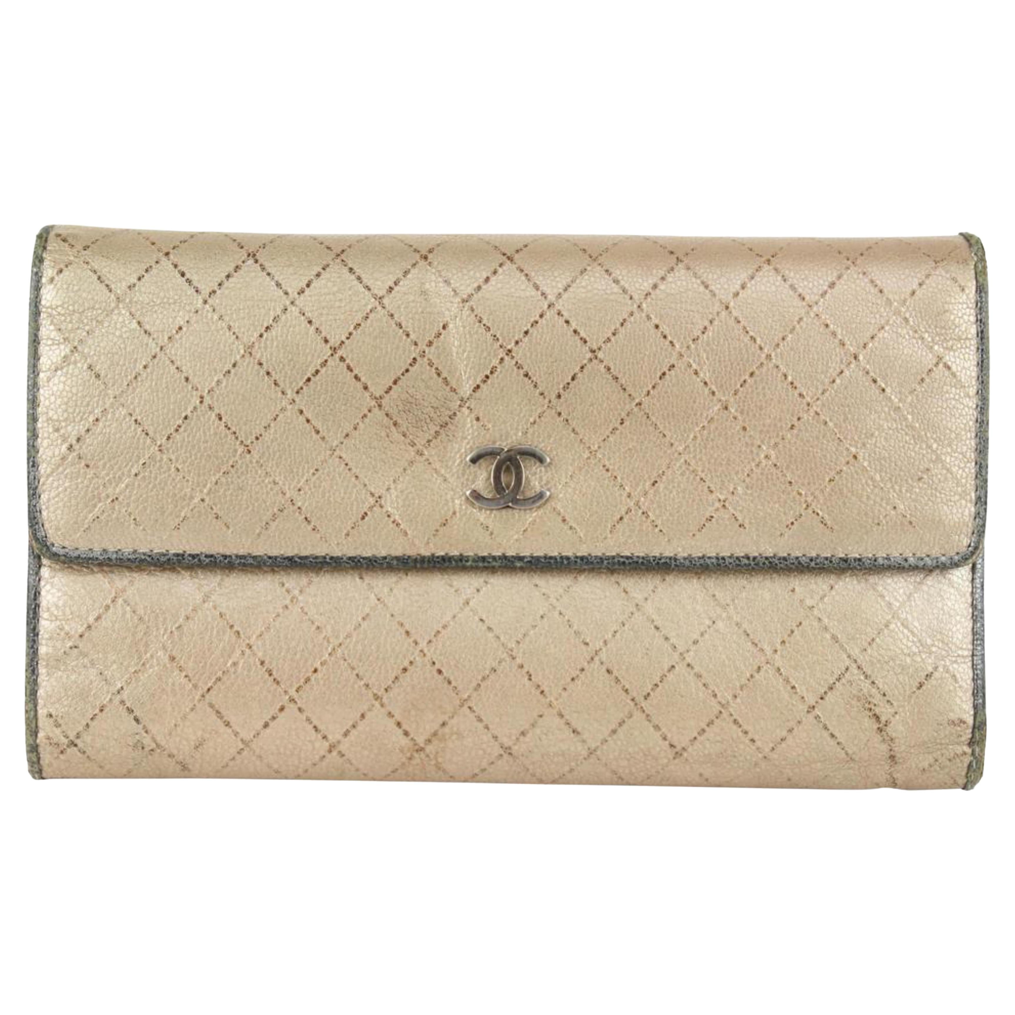 Chanel Gold Quilted Leather CC Logo Wallet 10CC929