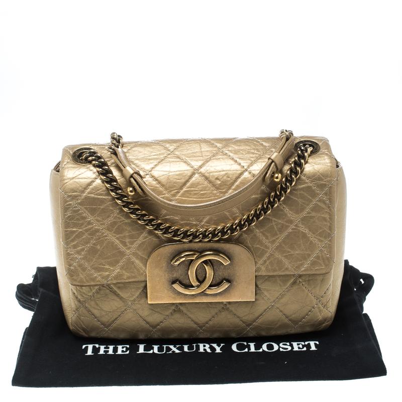 Chanel Gold Quilted Leather CC Square Flap Bag 7