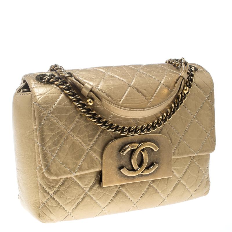 Brown Chanel Gold Quilted Leather CC Square Flap Bag
