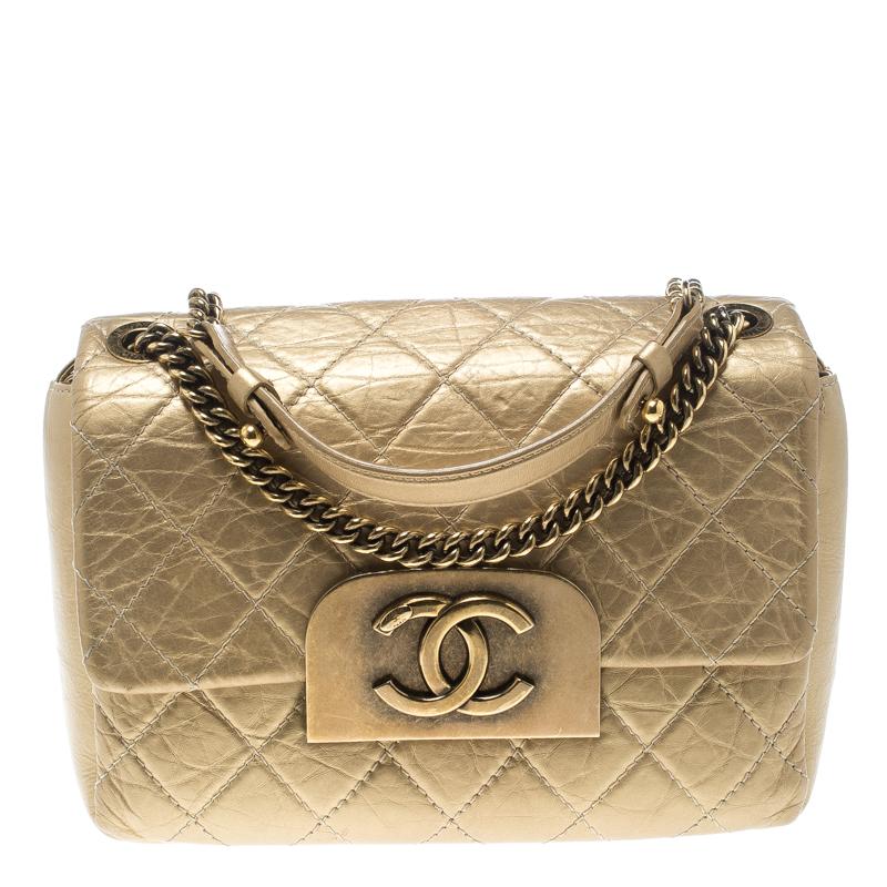 Chanel Gold Quilted Leather CC Square Flap Bag