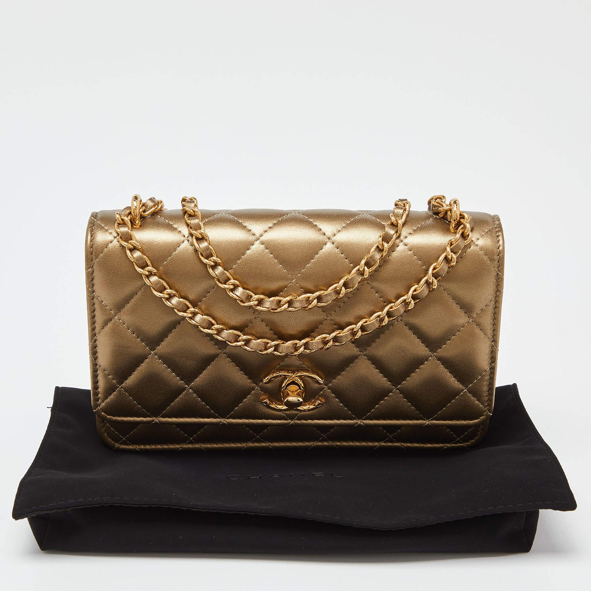 Chanel Gold Quilted Leather CC Wallet on Chain 6