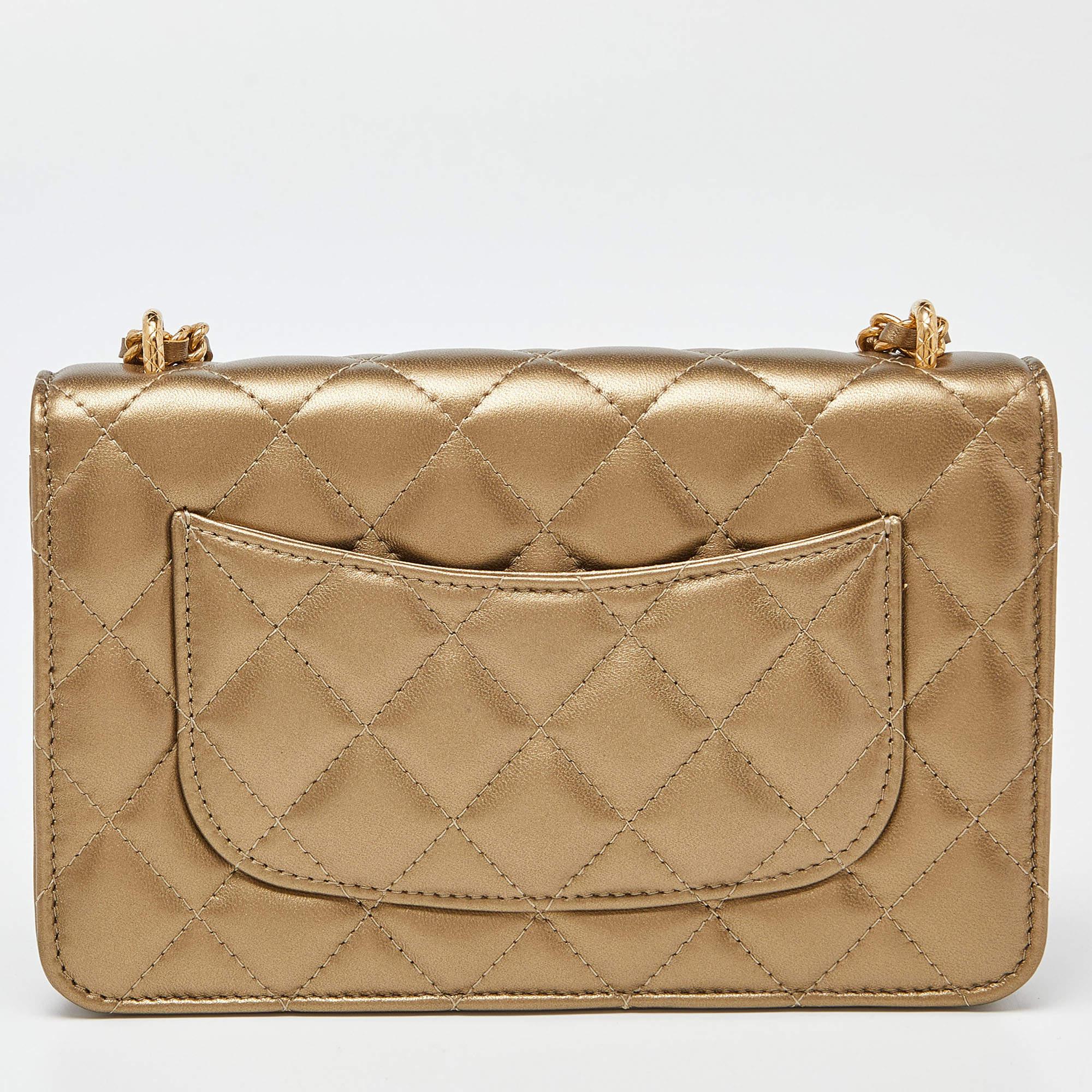Women's Chanel Gold Quilted Leather CC Wallet on Chain