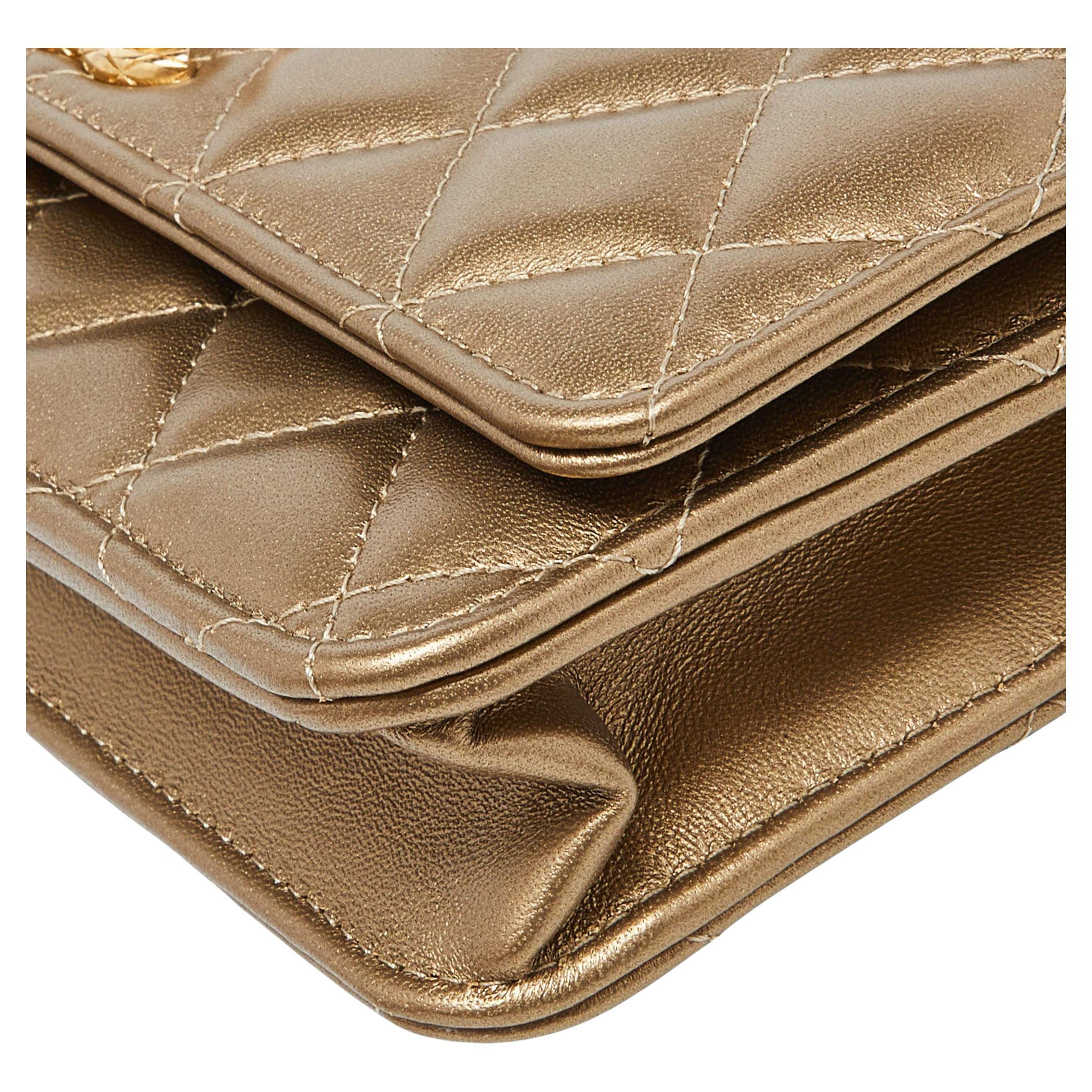 Chanel Gold Quilted Leather CC Wallet on Chain 2