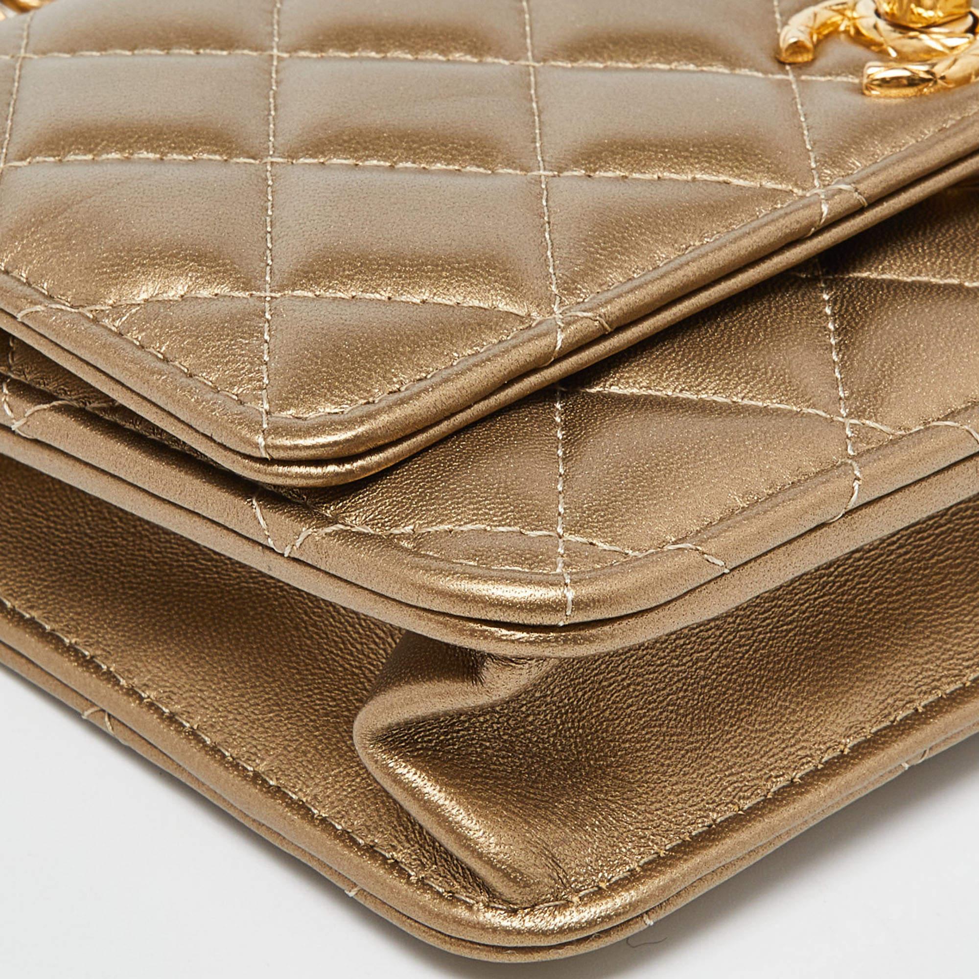 Chanel Gold Quilted Leather CC Wallet on Chain 3