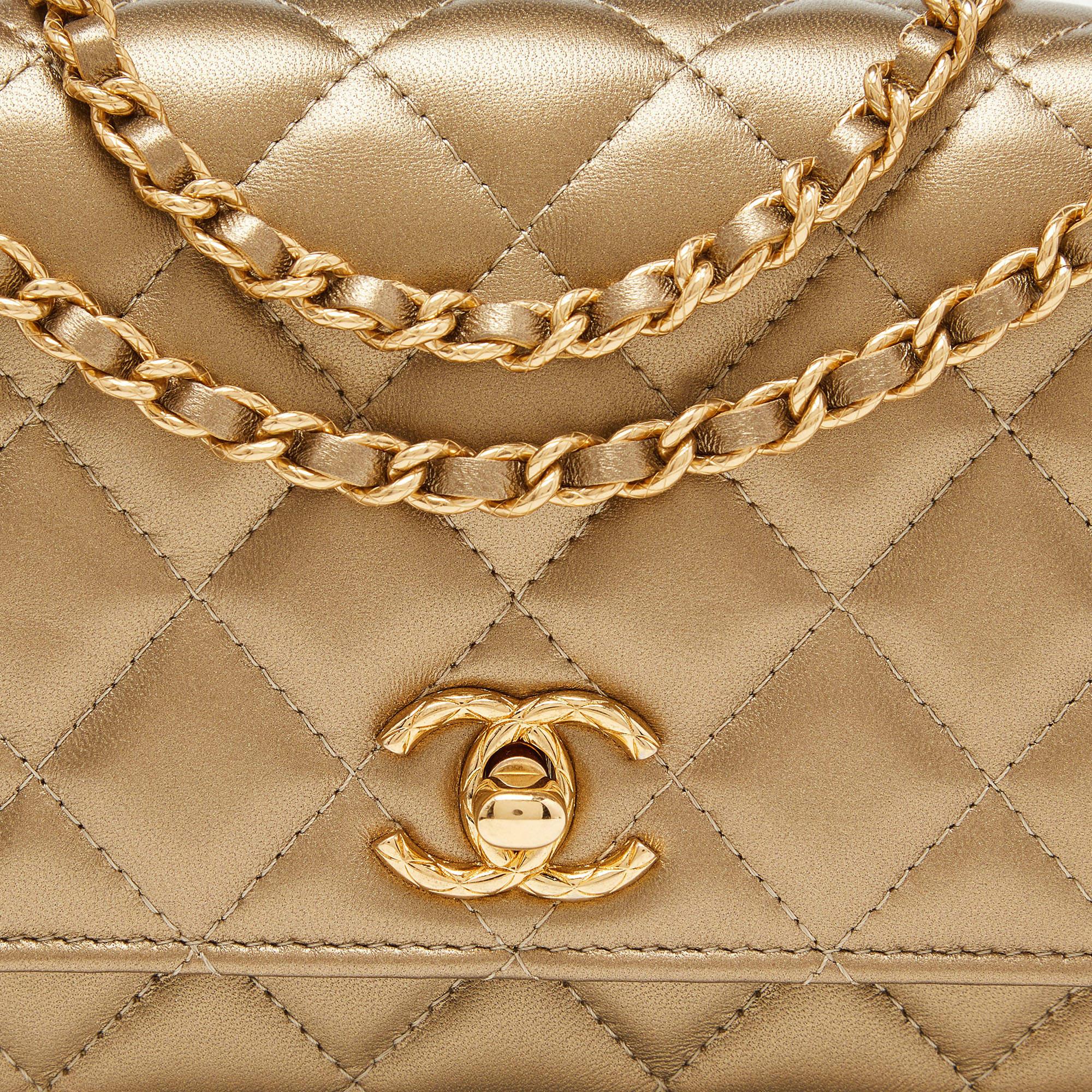 Chanel Gold Quilted Leather CC Wallet on Chain 4