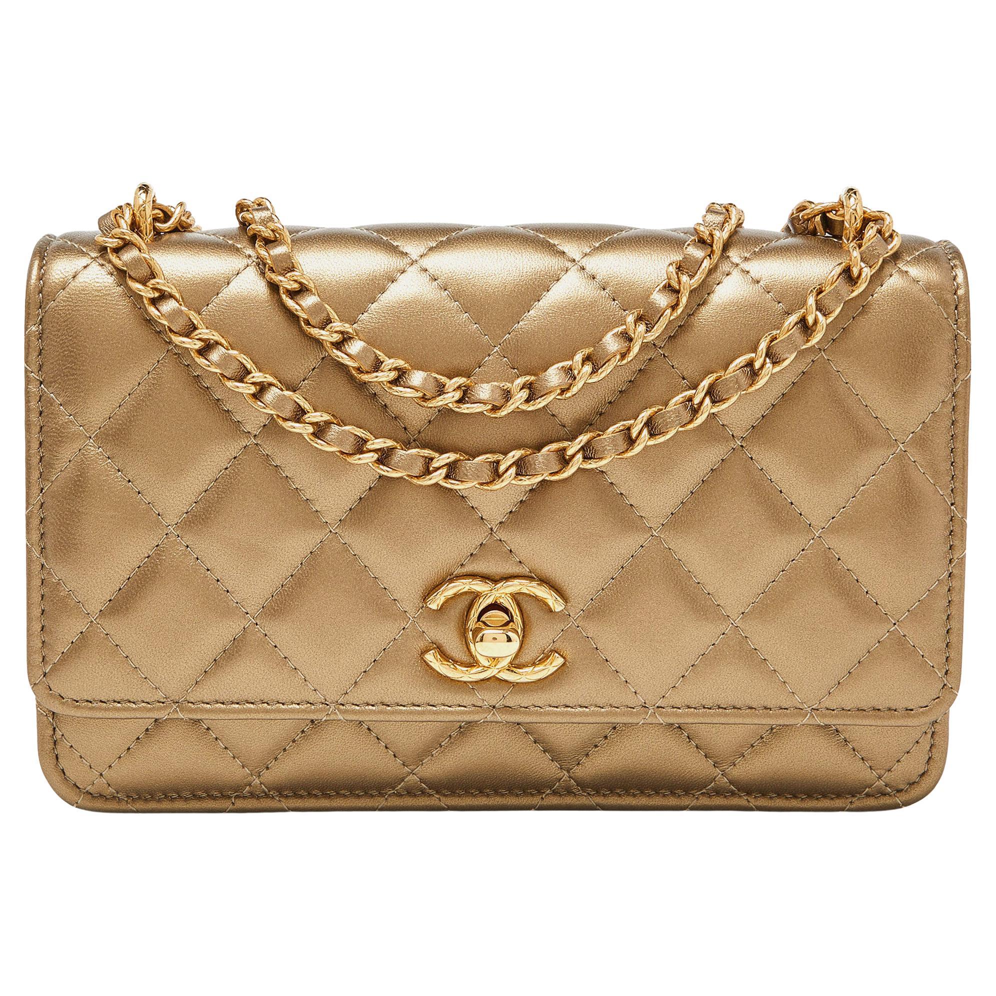 Chanel Gold Quilted Leather CC Wallet on Chain