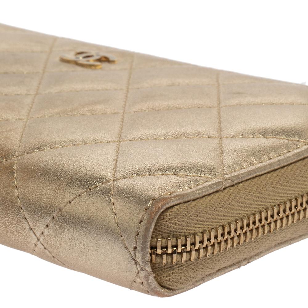Chanel Gold Quilted Leather CC Zip Around Wallet 4