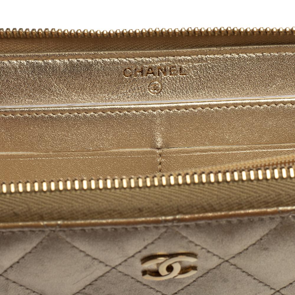 Women's Chanel Gold Quilted Leather CC Zip Around Wallet