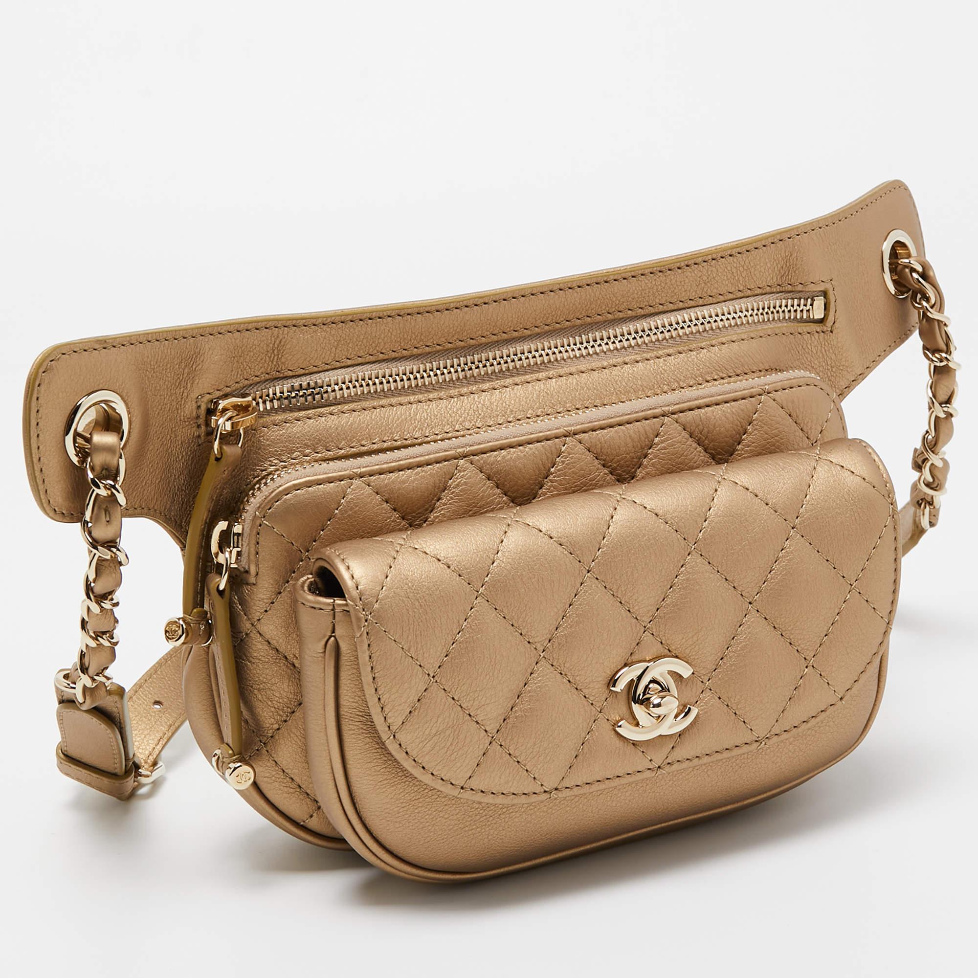 Brown Chanel Gold Quilted Leather Chanel CC Belt Bag