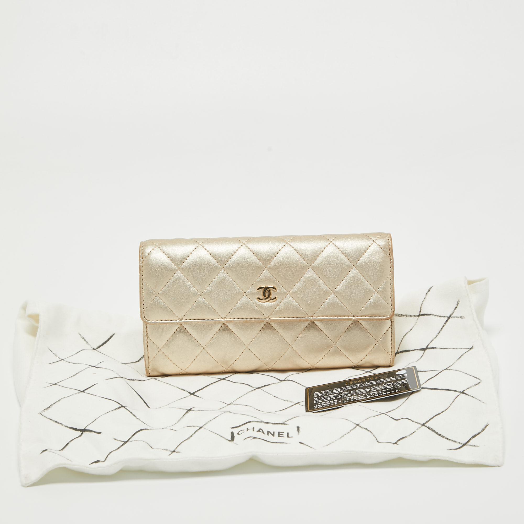 Chanel Gold Quilted Leather Classic Long Wallet For Sale 9