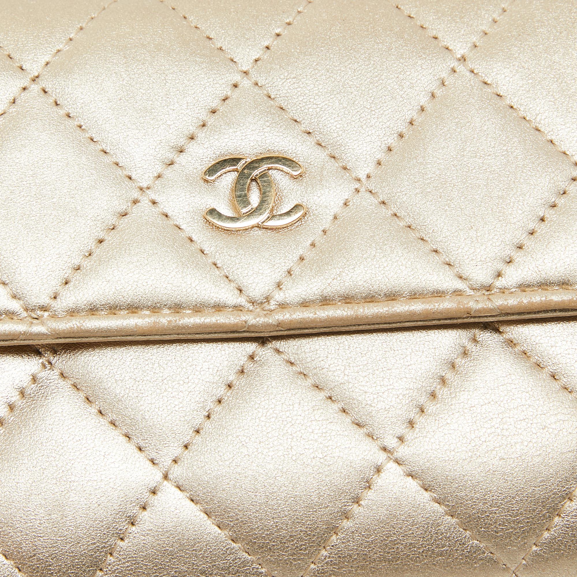 Chanel Gold Quilted Leather Classic Long Wallet For Sale 5
