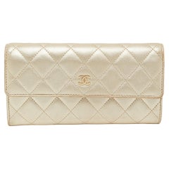 Used Chanel Gold Quilted Leather Classic Long Wallet