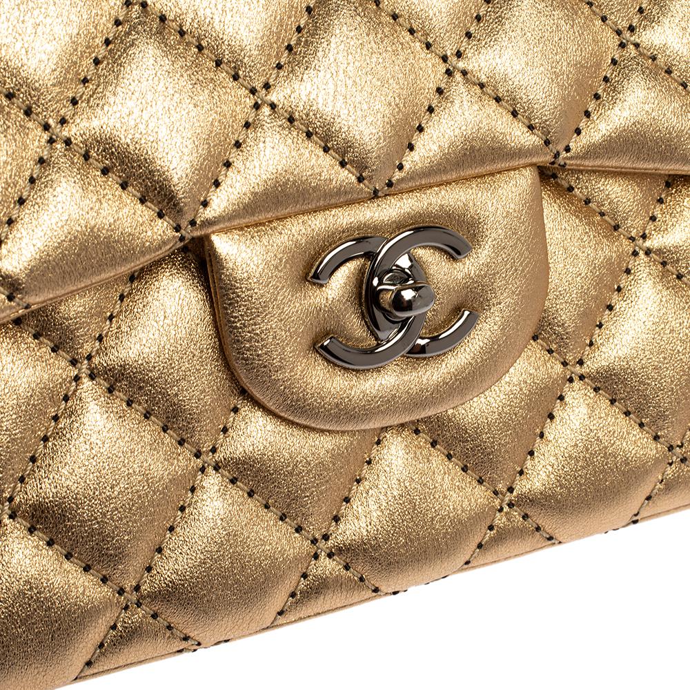 Chanel Gold Quilted Leather Jumbo Classic Double Flap Bag 6