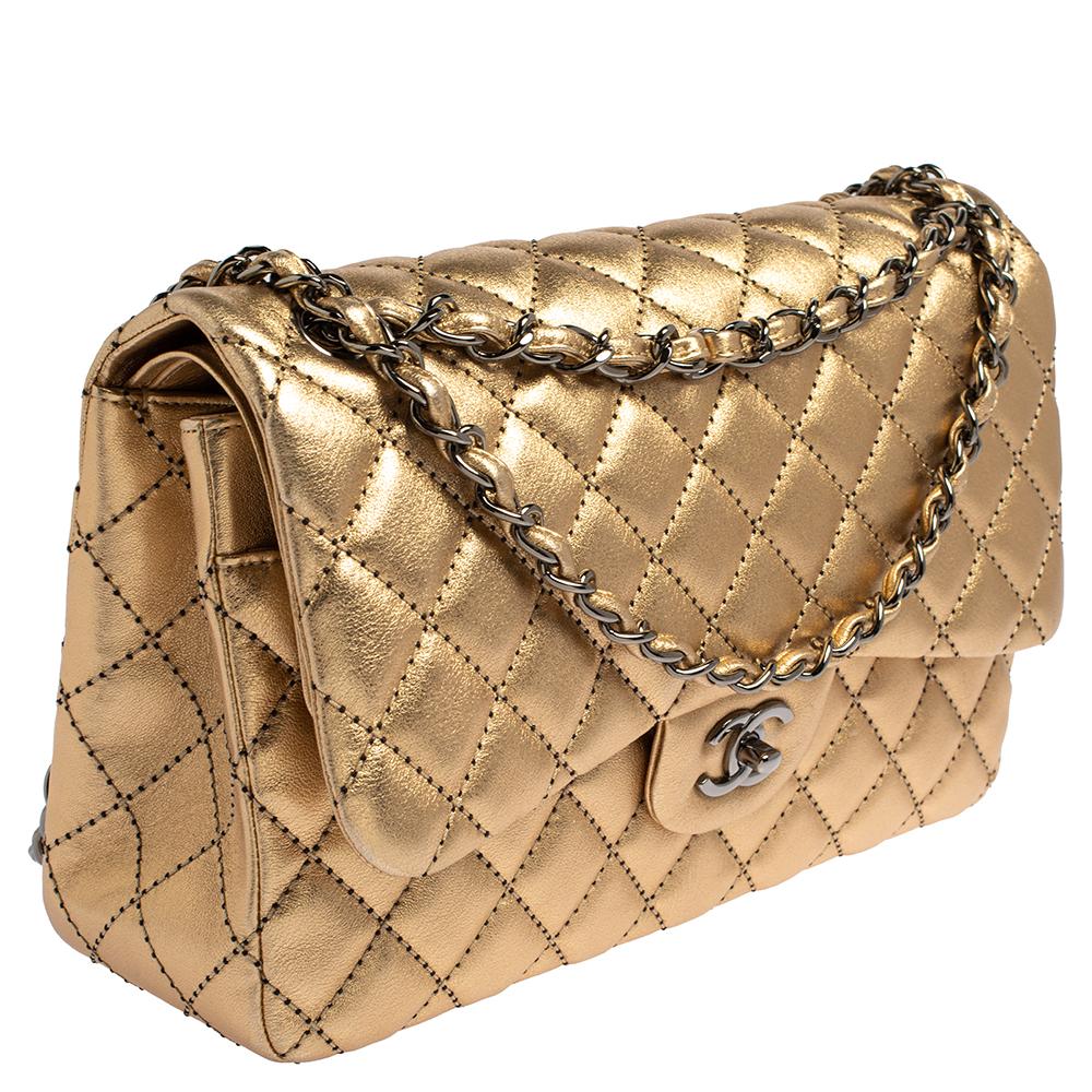 Brown Chanel Gold Quilted Leather Jumbo Classic Double Flap Bag