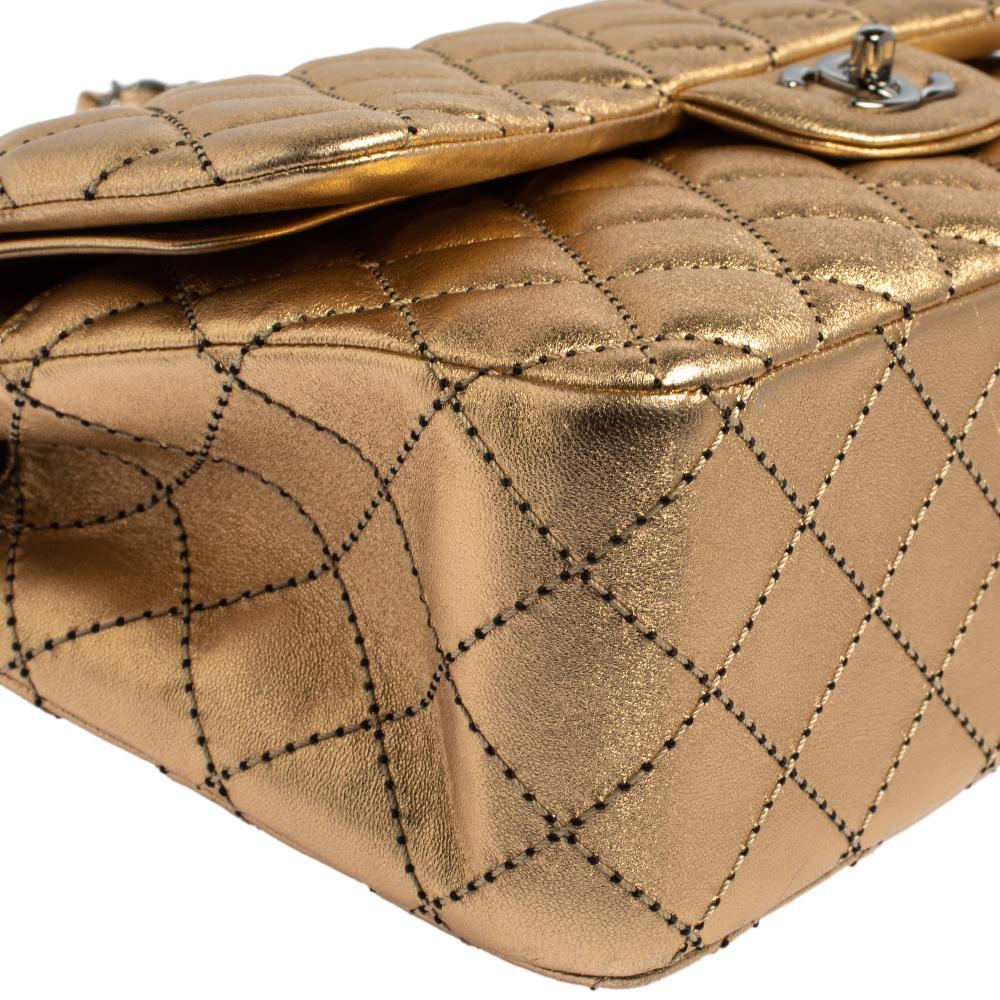 Chanel Gold Quilted Leather Jumbo Classic Double Flap Bag 4