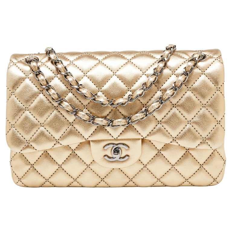 Chanel Gold Quilted Leather Jumbo Classic Double Flap Bag