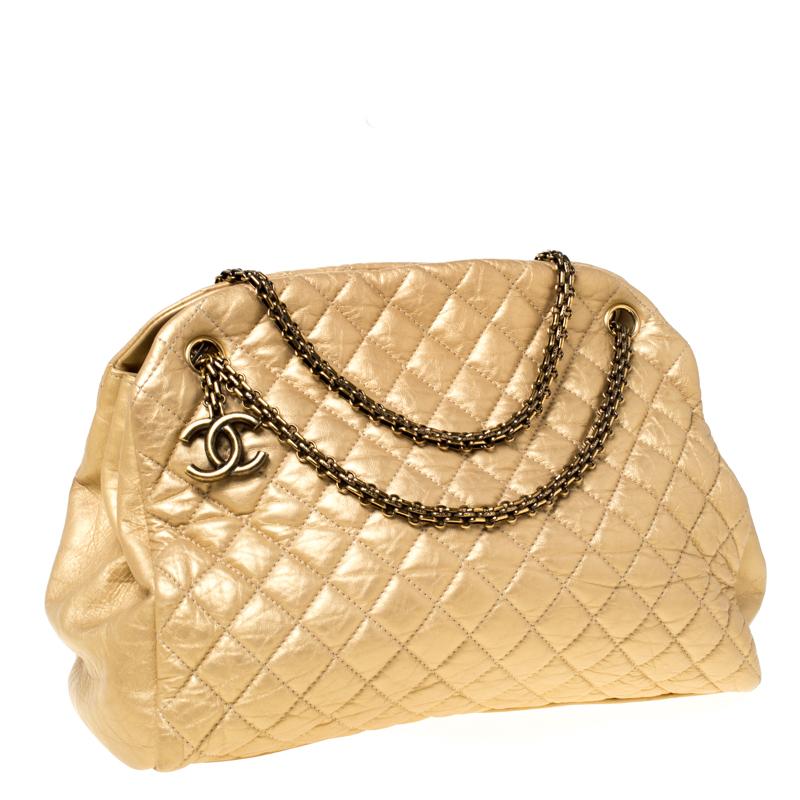 Women's Chanel Gold Quilted Leather Large Just Mademoiselle Bowler Bag