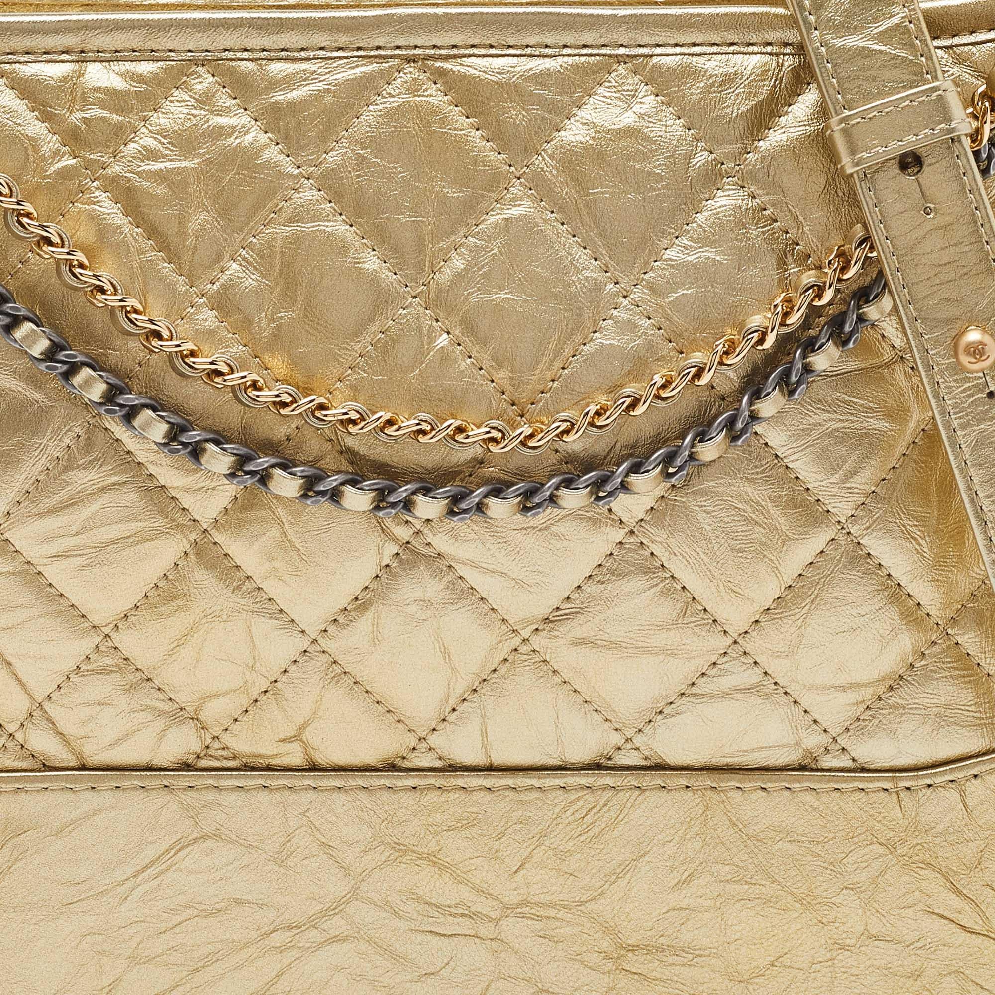 Chanel Gold Quilted Leather Medium Gabrielle Hobo 10