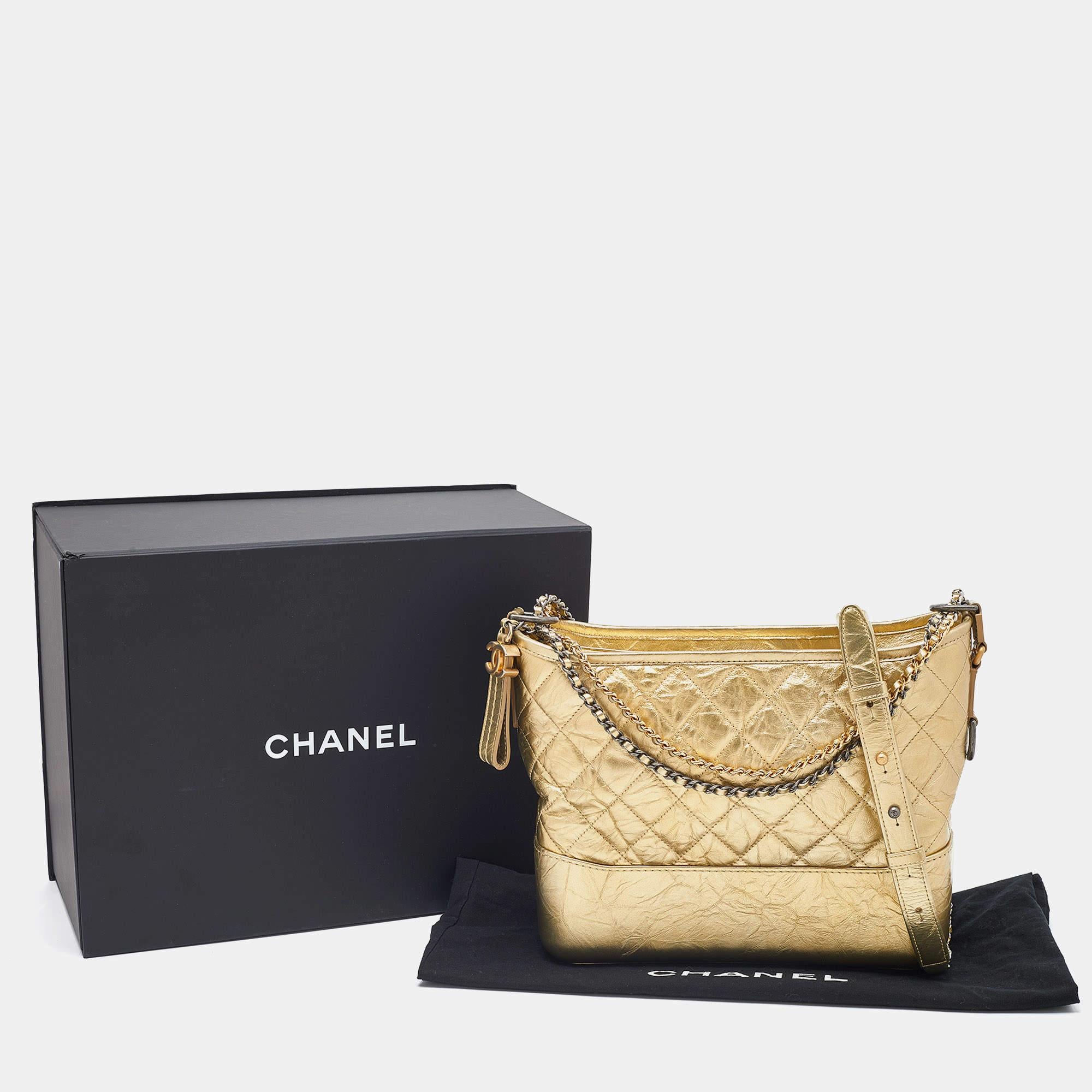 Chanel Gold Quilted Leather Medium Gabrielle Hobo 2
