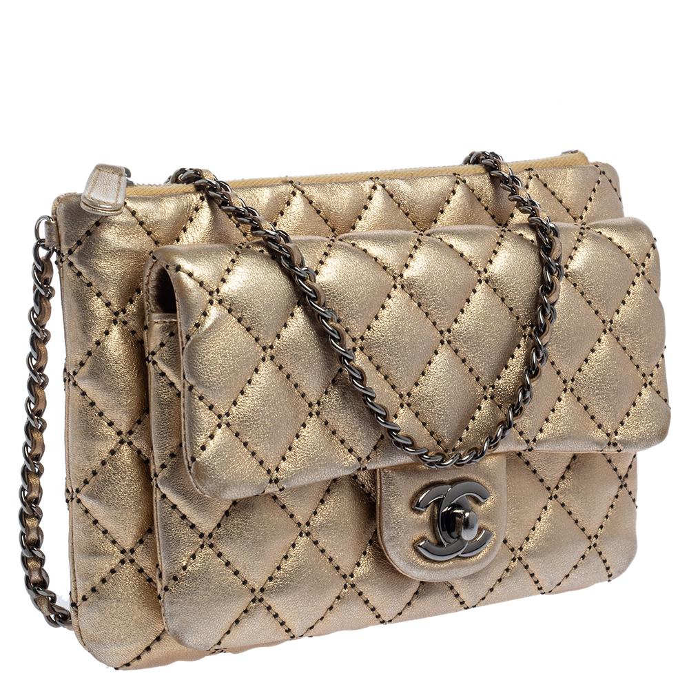 Brown Chanel Gold Quilted Leather Mineral Nights Bag