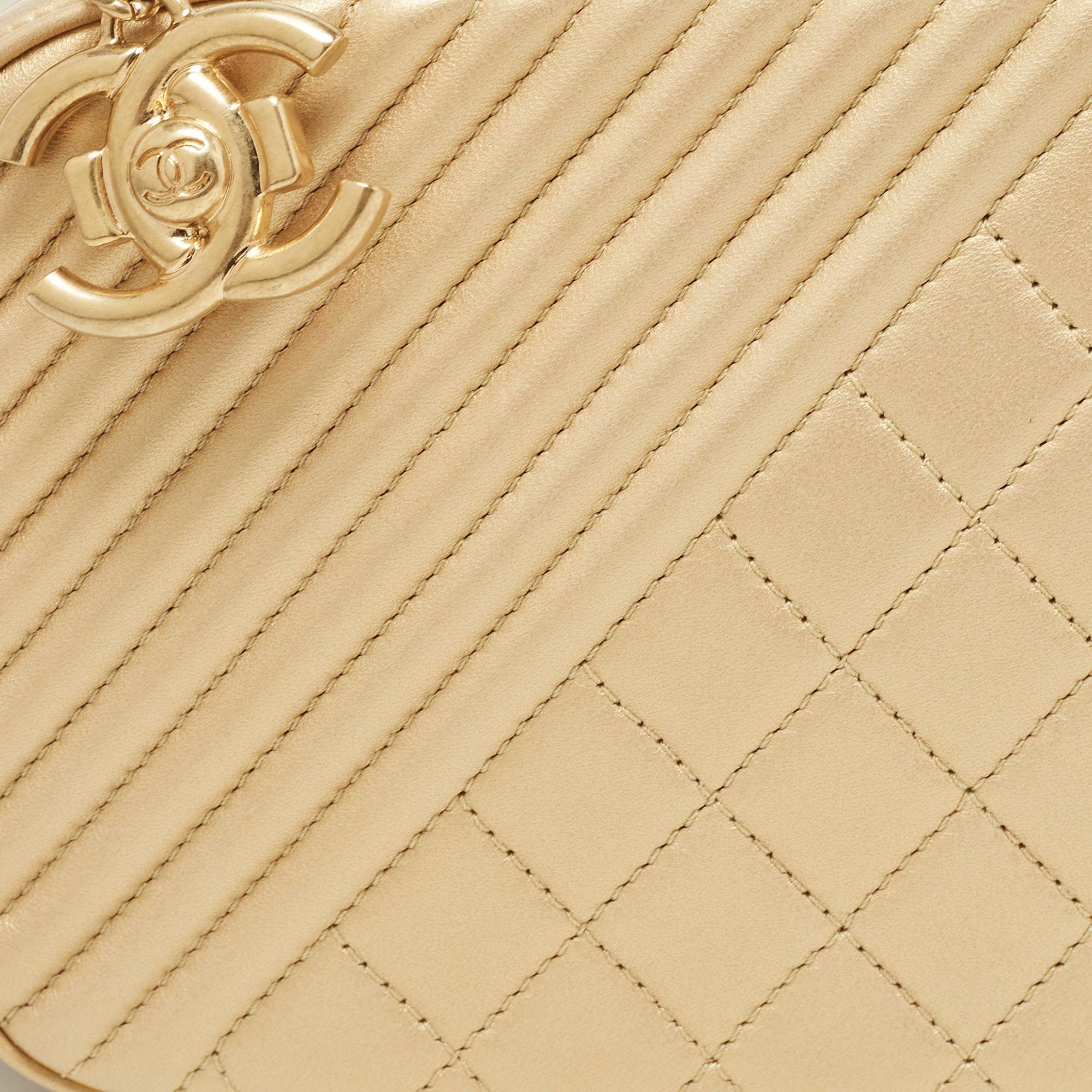 Chanel Gold Quilted Leather Small Coco Boy Camera Bag 8