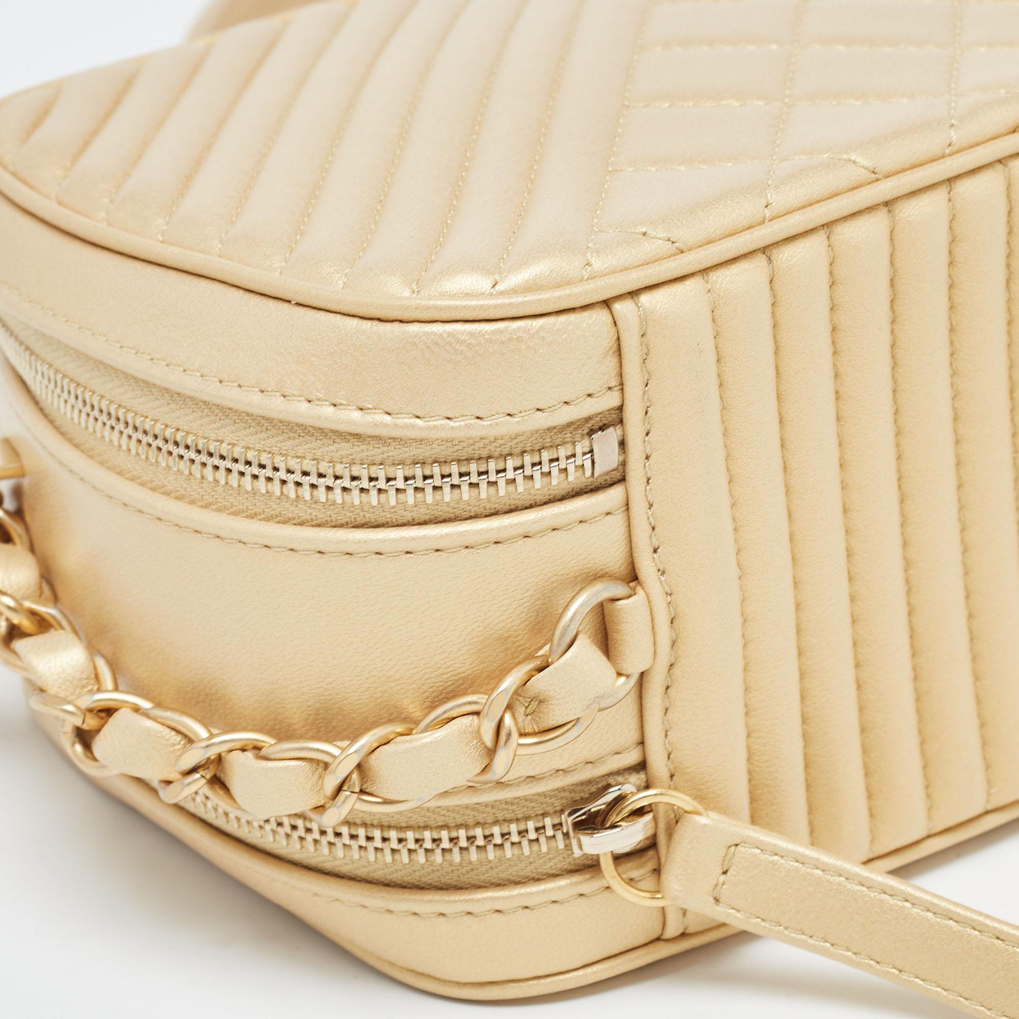 Chanel Gold Quilted Leather Small Coco Boy Camera Bag 9