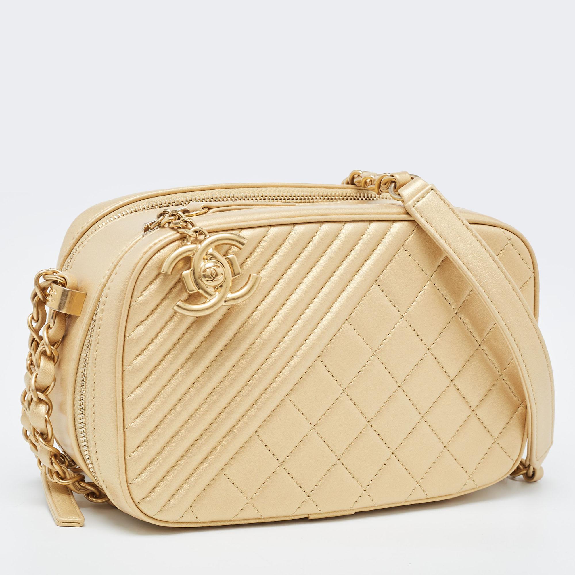 Women's Chanel Gold Quilted Leather Small Coco Boy Camera Bag