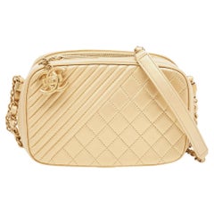 Used Chanel Gold Quilted Leather Small Coco Boy Camera Bag