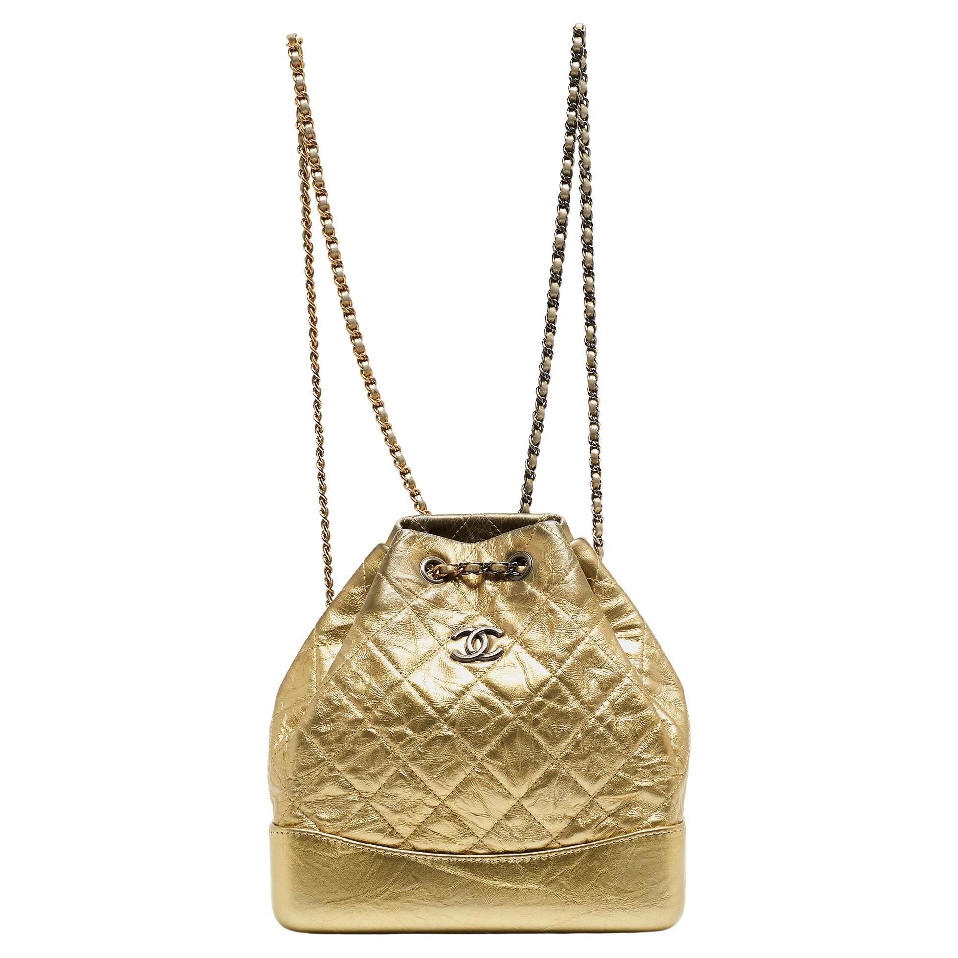 Chanel Gold Quilted Leather Small Gabrielle Backpack For Sale