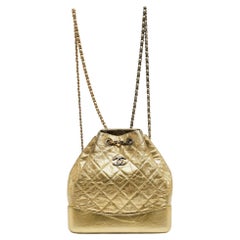 Used Chanel Gold Quilted Leather Small Gabrielle Backpack