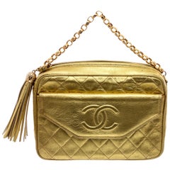 Chanel Gold Quilted Leather Vintage Camera Bag