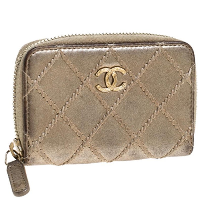Chanel Gold Quilted Leather Zip Around Coin Purse For Sale at 1stDibs
