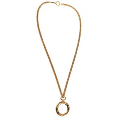 Chanel Gold Quilted Magnifier Necklace