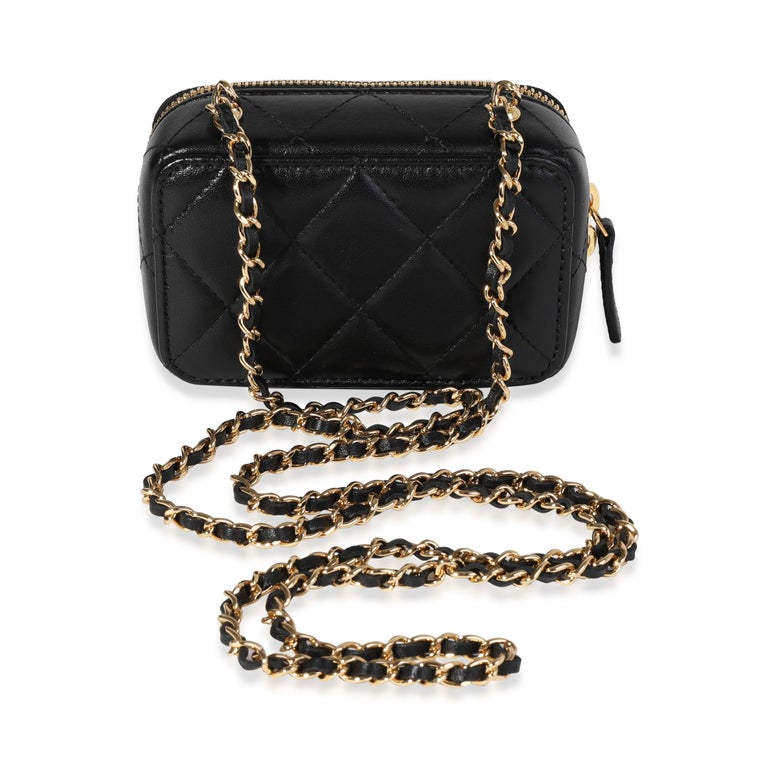 Chanel 2021 advanced handicraft workshop double Golden Ball Mini Box Bag  Black makeup bag