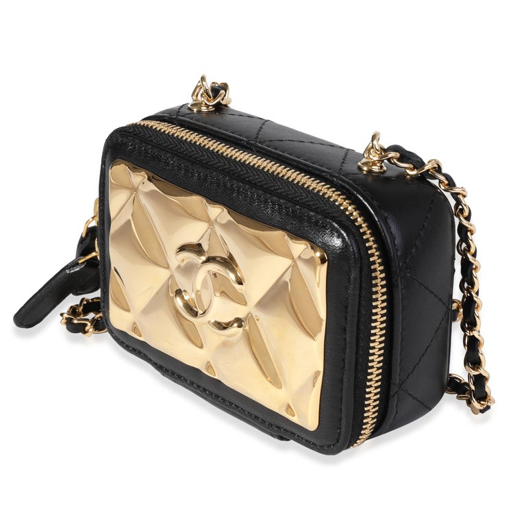 CHANEL Metallic Lambskin CC Kheops Pyramid Bag Gold Black 636758