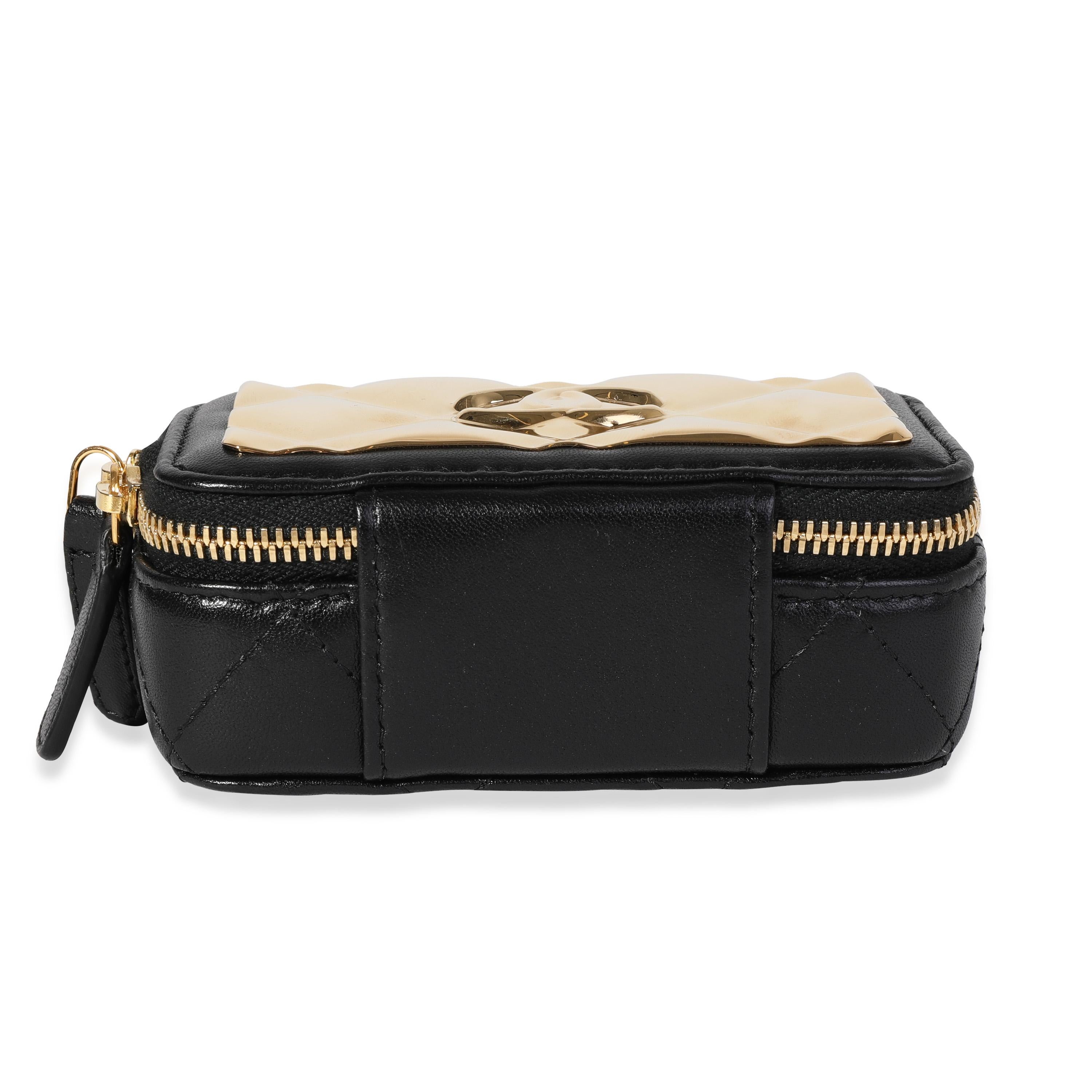 Women's Chanel Gold Quilted Metal & Black Lambskin Mini Vanity Bag