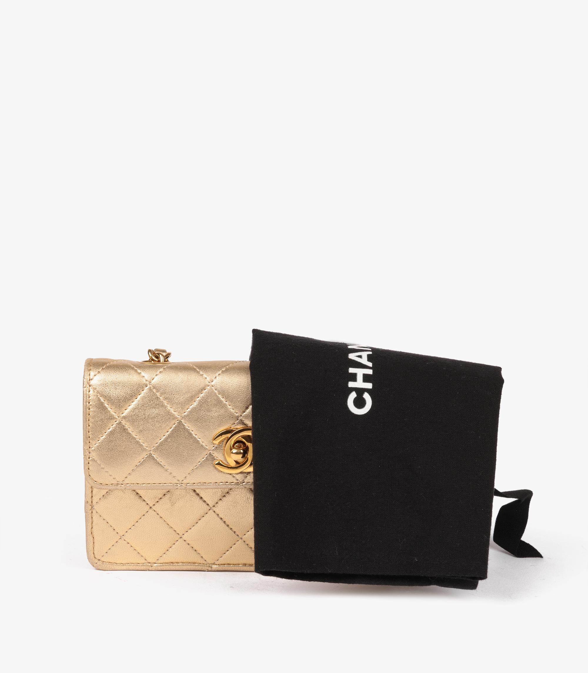 Chanel Gold Quilted Metallic Lambskin Vintage Rectangular Micro Flap Bag 6