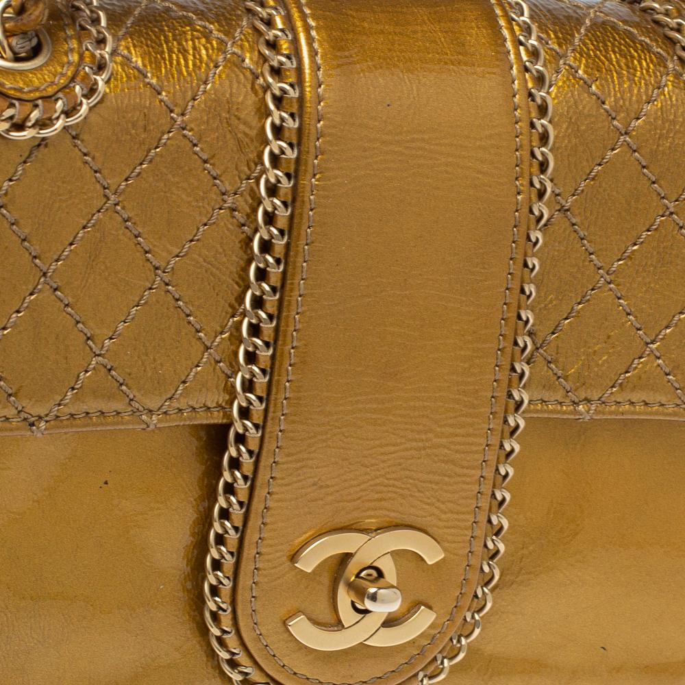 Chanel Gold Quilted Patent Leather Medium Madison Flap Bag 3