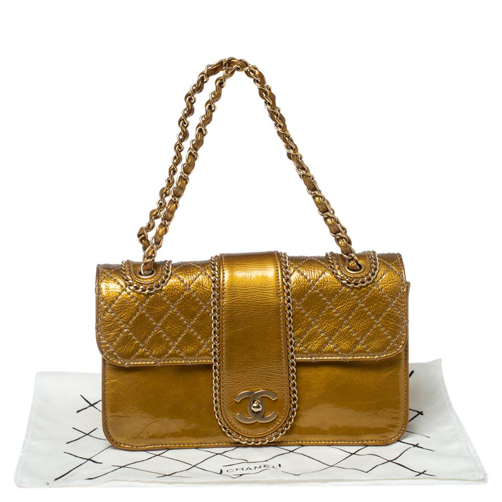 Chanel Gold Quilted Patent Leather Medium Madison Flap Bag 2