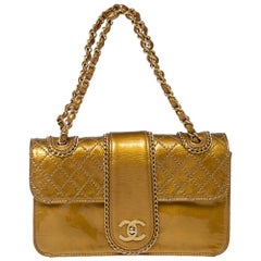 Chanel Gold Quilted Patent Leather Medium Madison Flap Bag