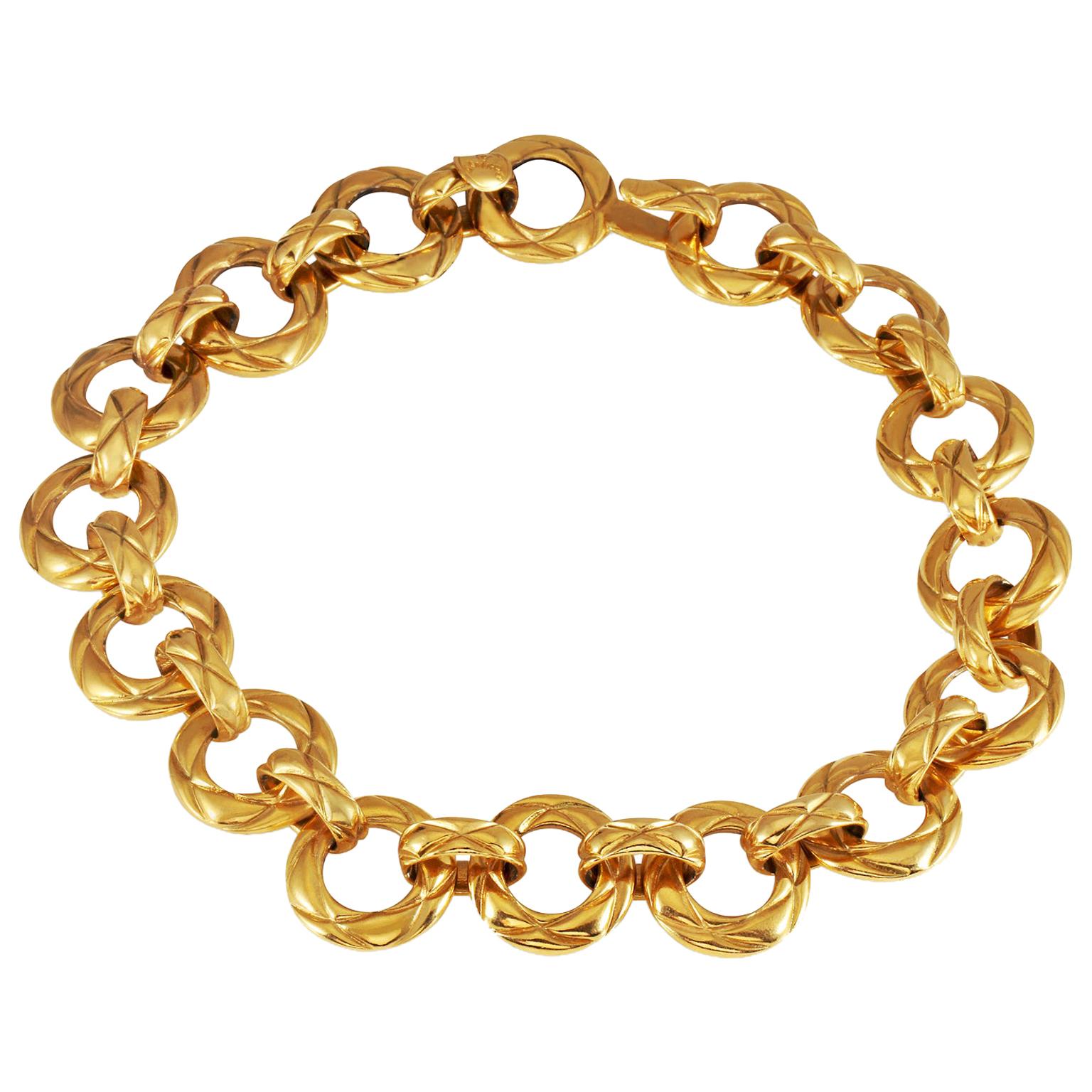 Chanel Gold Quilted Ring Vintage Choker